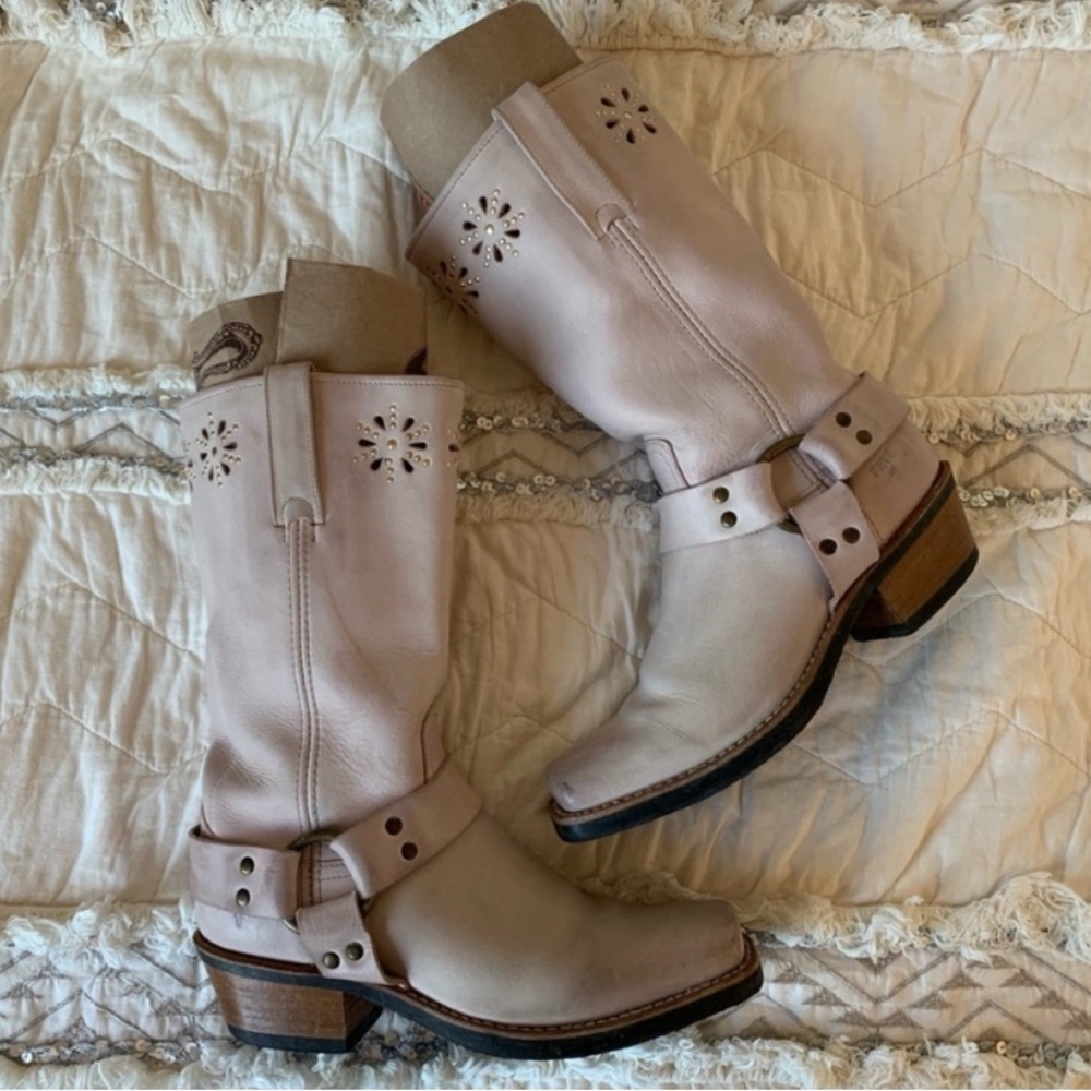 Frye Light Pink Harness Boots
